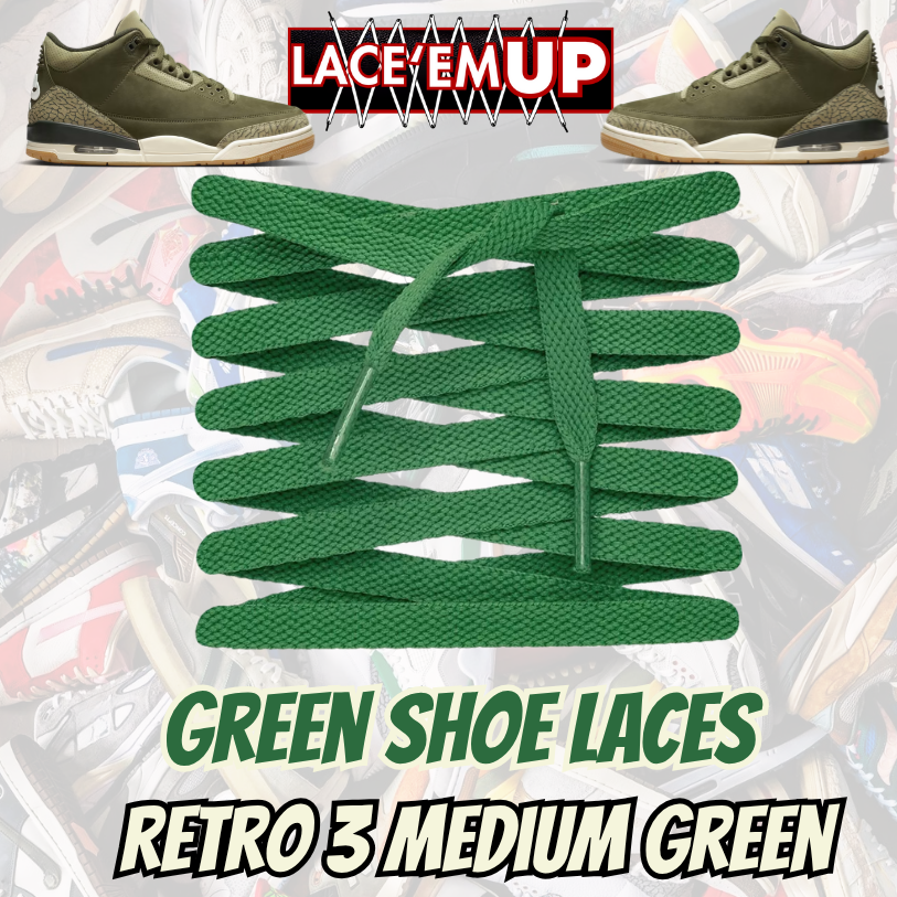 Retro 3 Medium Green Shoe Laces replacement, sneaker shoe laces. aj3,aj4,AJ12