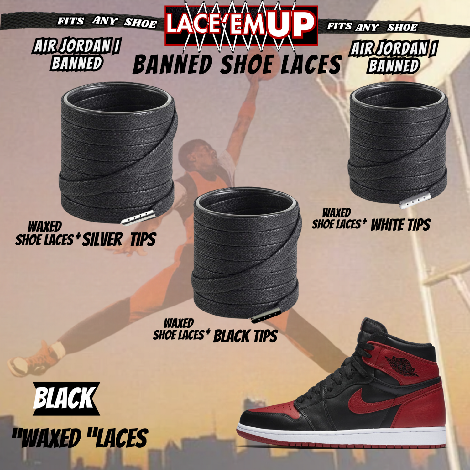 "Banned" Flat Shoe Laces replacement for jordan 1  OG BLACK TOE LACES