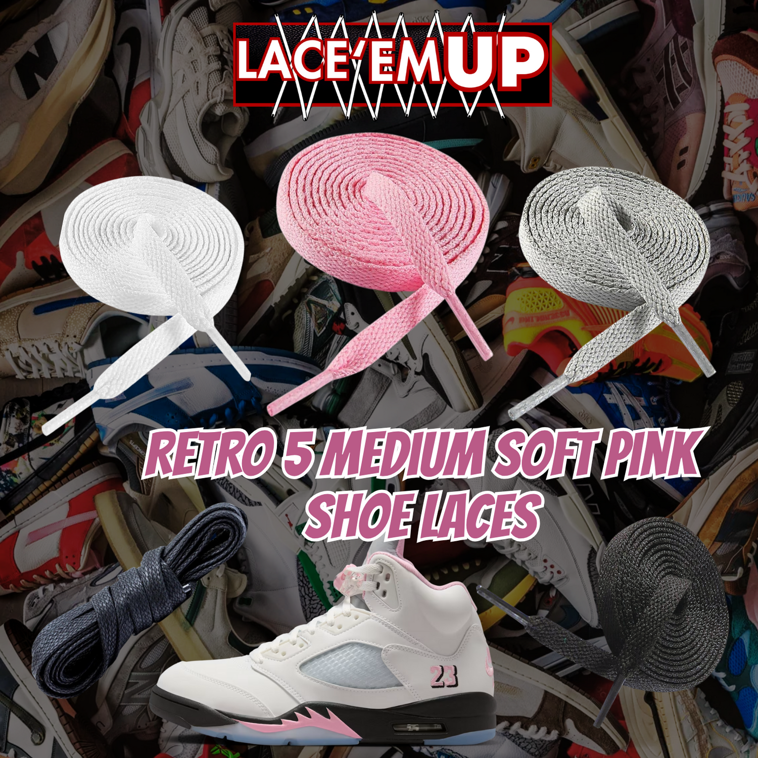 Retro 5 Medium Soft Pink premium Shoe Laces ,shoe laces for pink sneakers
