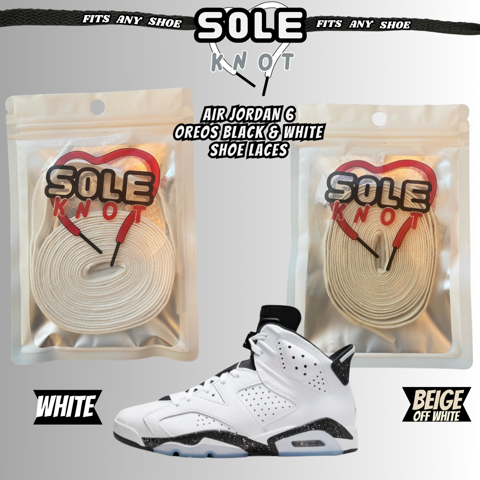 PREMIUM SHOE LACES TO MATCH AIR JORDAN 6 OREOS BLACK & WHITE,AJ CONVERSE