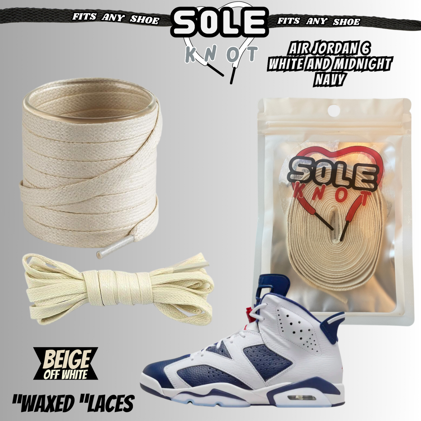 PREMIUM SHOE LACES TO MATCH AIR JORDAN 6 WHITE AND NAVY BLUE ,AJ CONVERSE