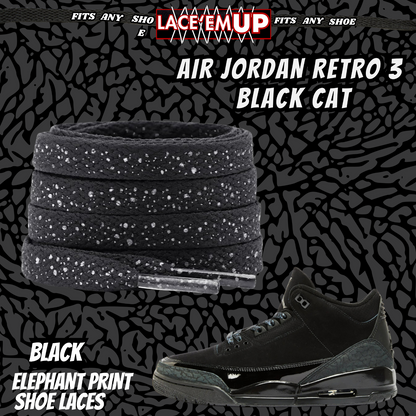 BLACK CAT Shoe Laces Spotted Splatter Cement replacement for jordan 3 black cats