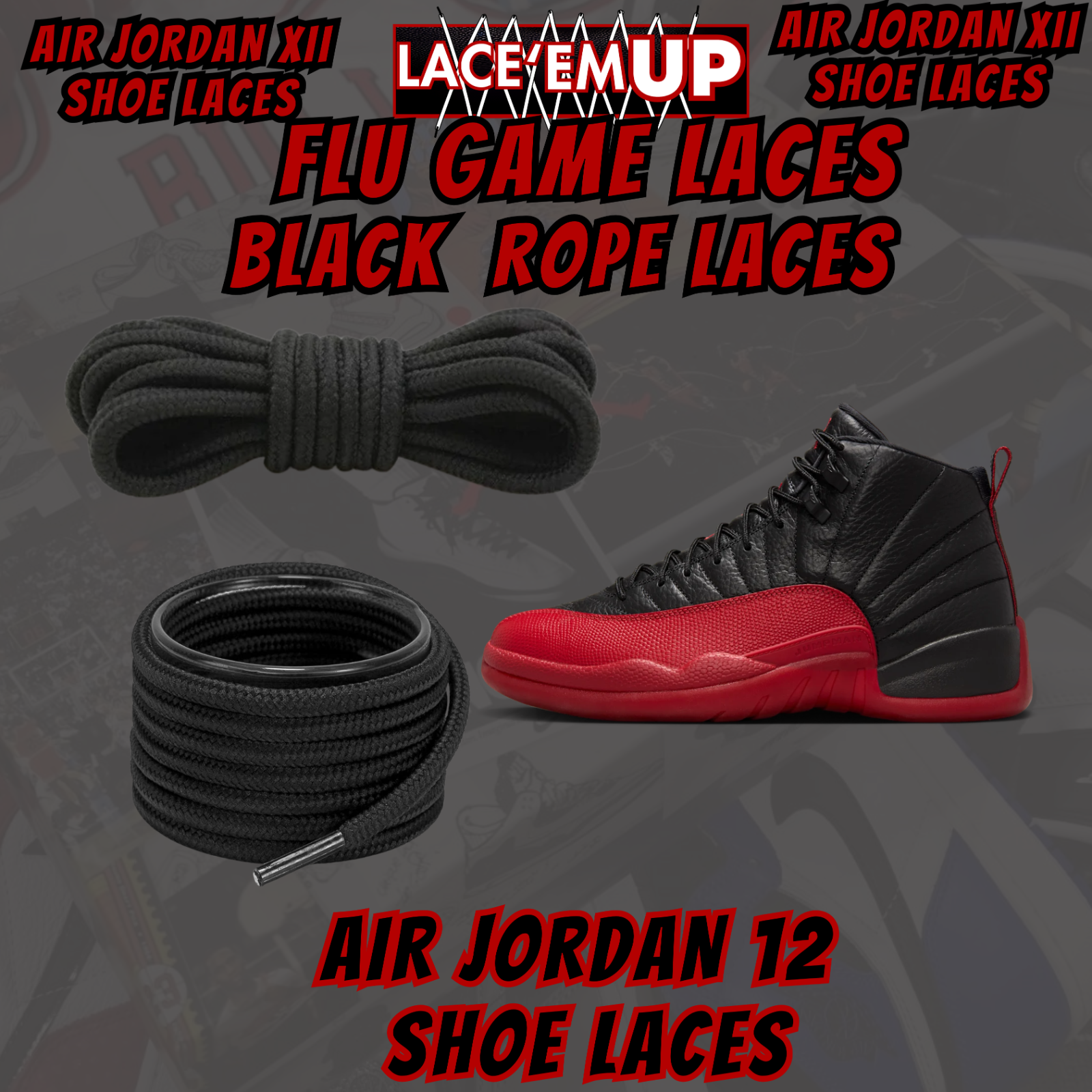 Air Jordan 12 AJ12 FLU GAME Premium Replacement Rope Round Shoe Laces