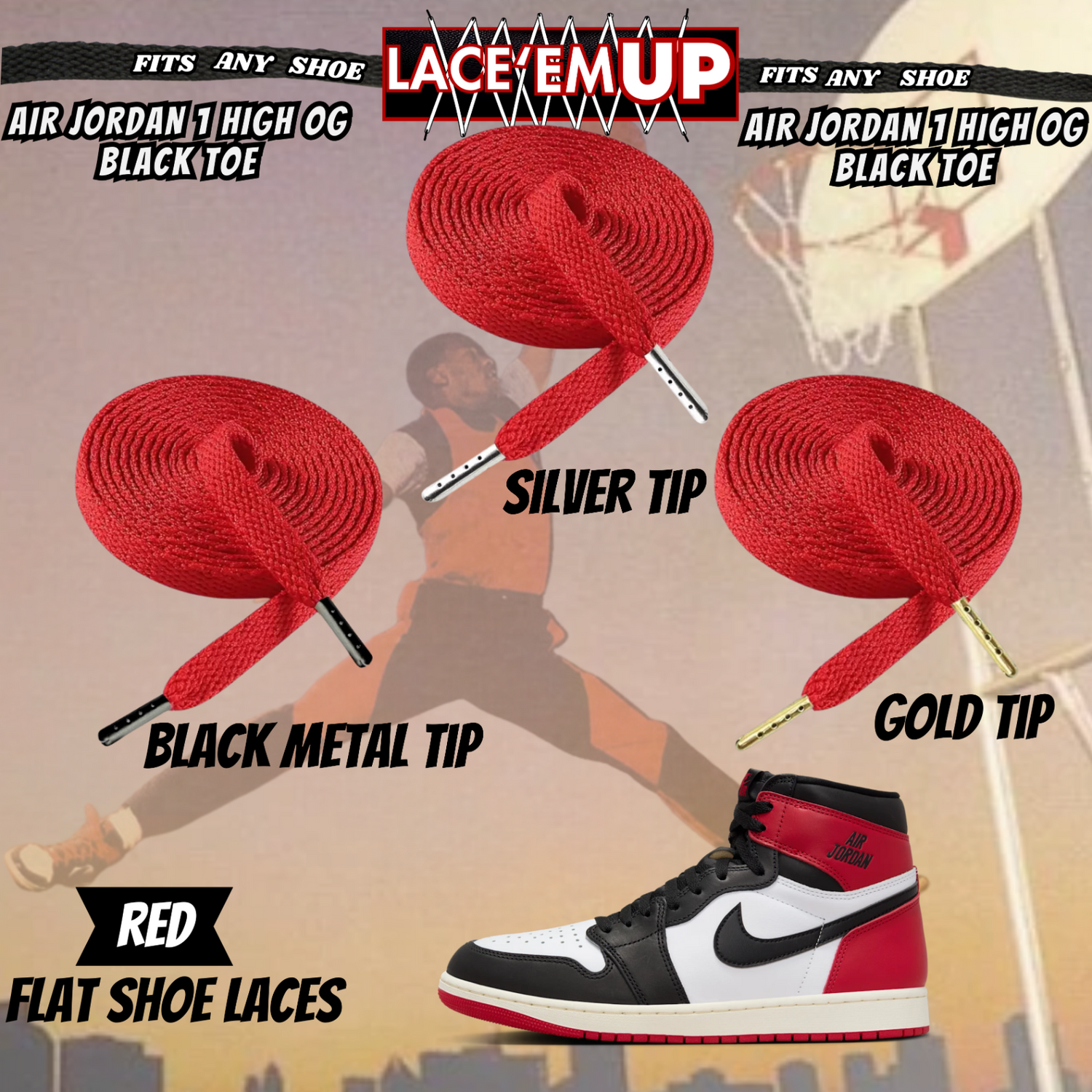 BLACK TOE Shoe Laces Cement replacement for jordan 1  OG BLACK TOE LACES