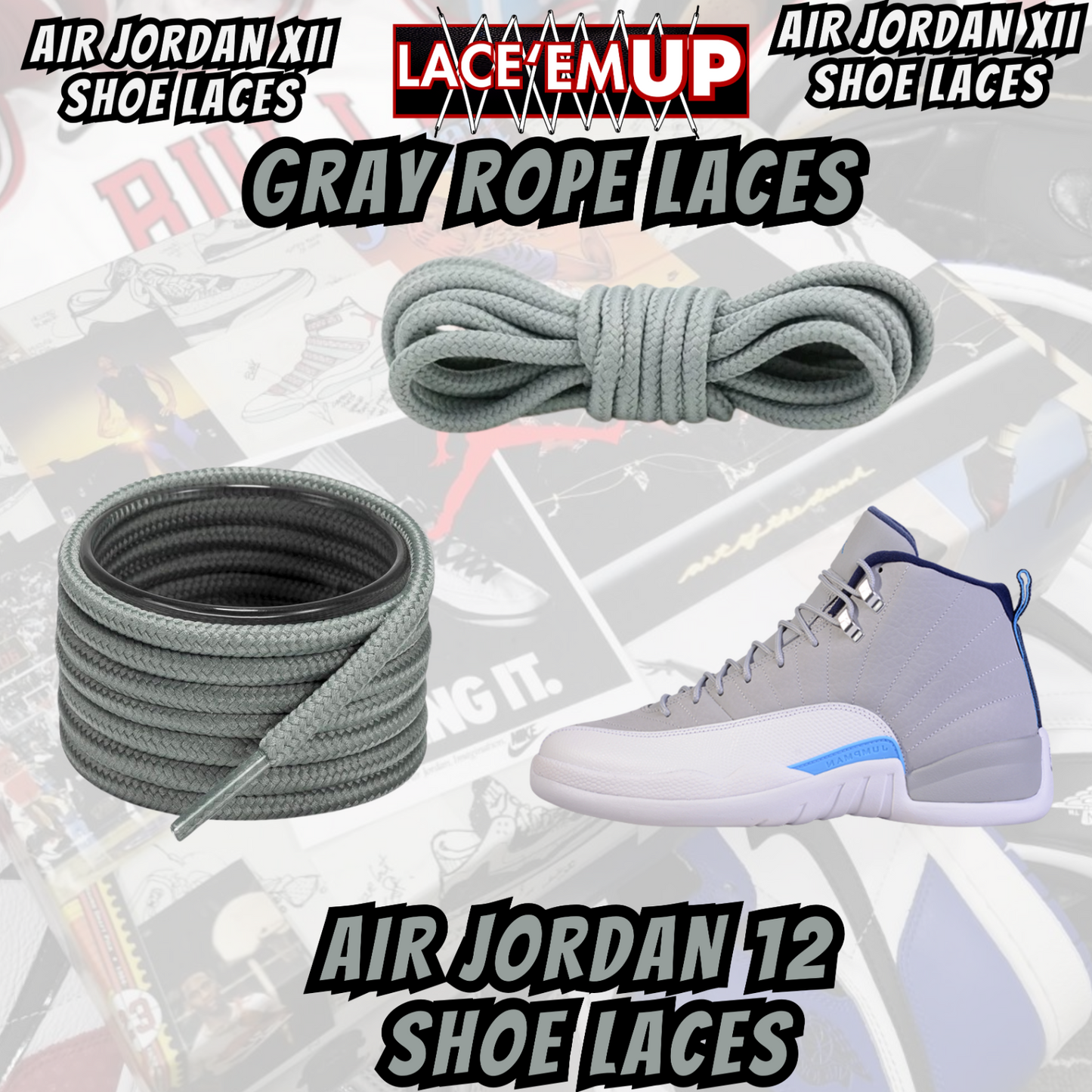 Retr 12 AJ12 Premium Replacement Rope Round Shoe Laces for Unc Melo Laces