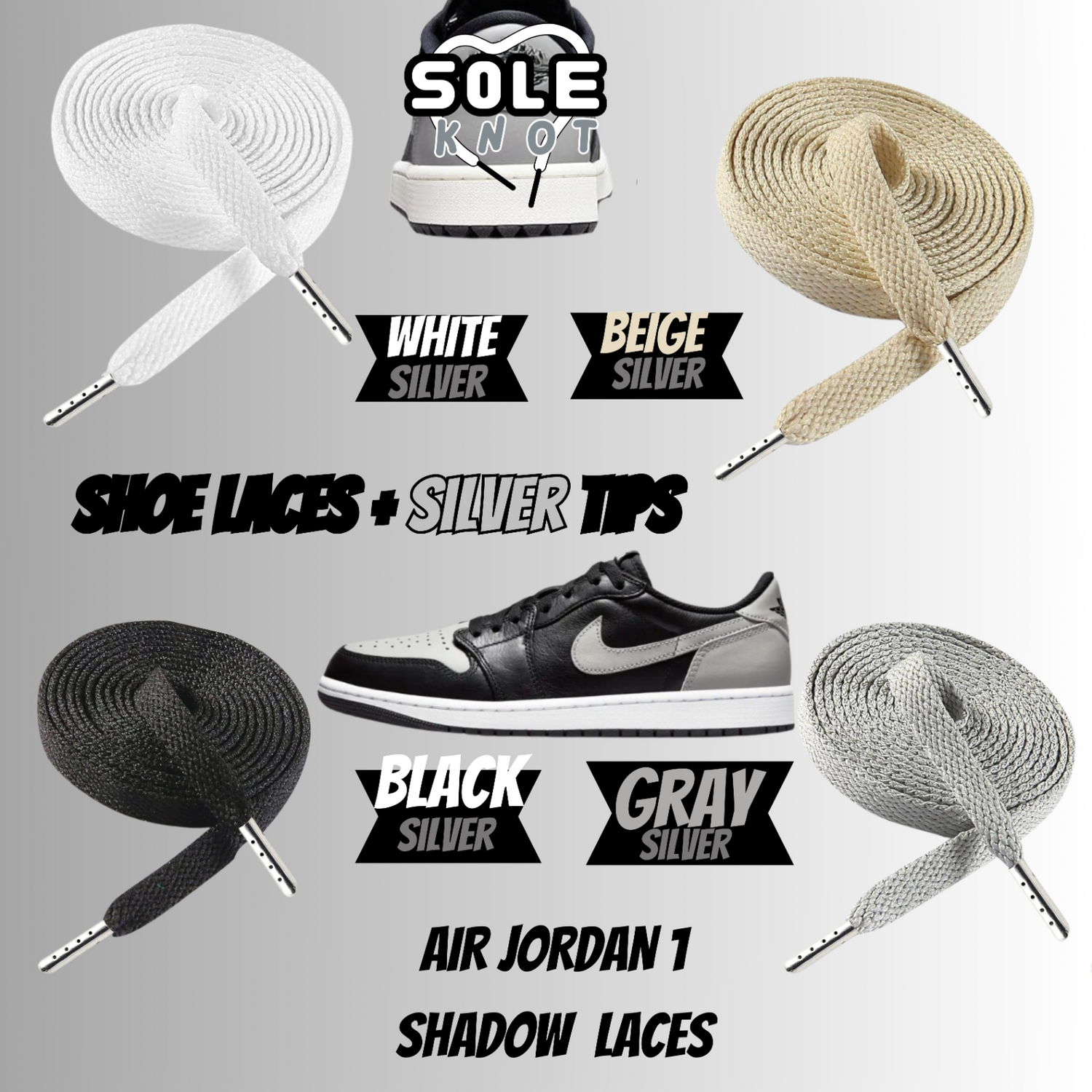 PREMIUM SHOELACES FOR  Air AJ Jordan 1 SHADOW