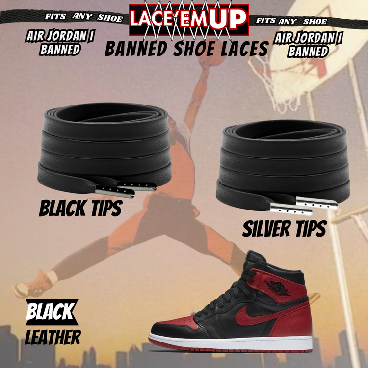 "Banned" Flat Shoe Laces replacement for jordan 1  OG BLACK TOE LACES