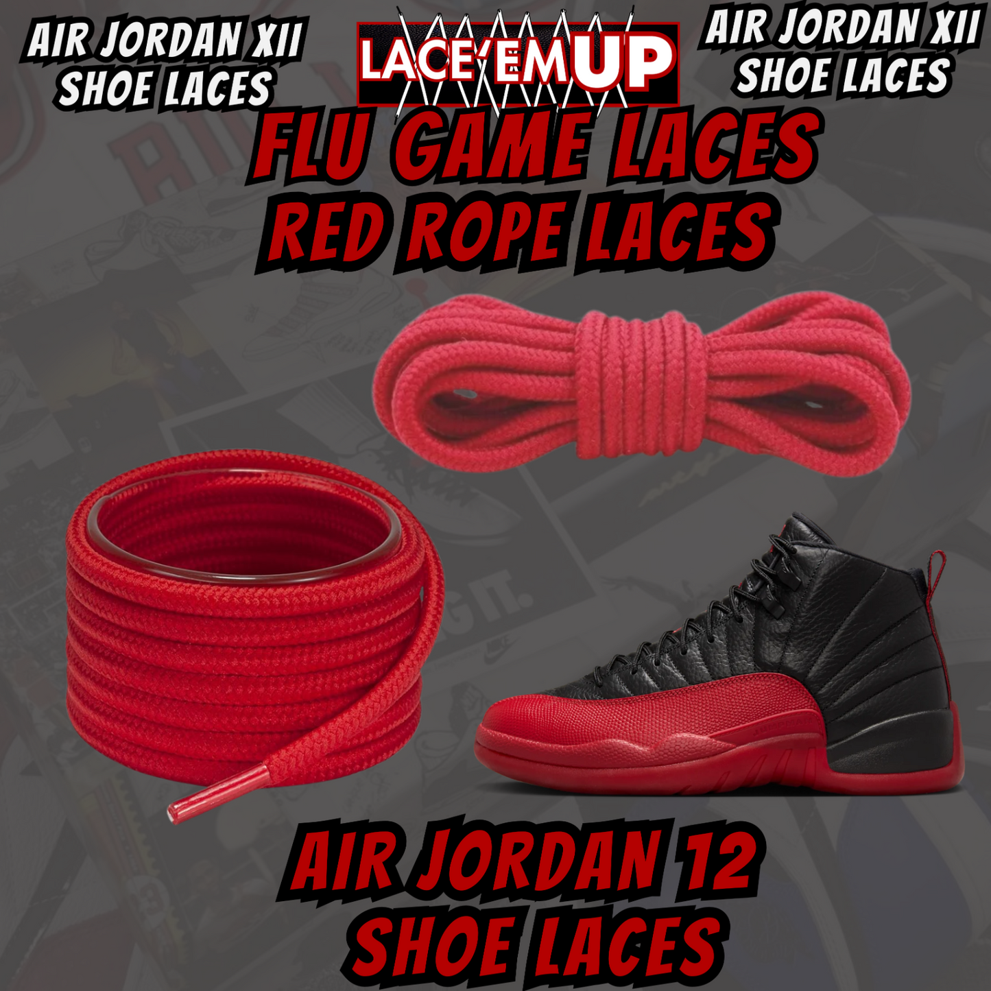 Air Jordan 12 AJ12 FLU GAME Premium Replacement Rope Round Shoe Laces
