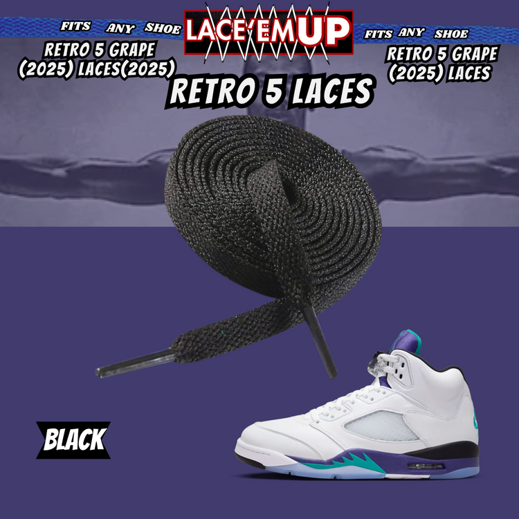 Retro 5  Grape Shoe Laces Cement replacement for AJ 5 reimagined