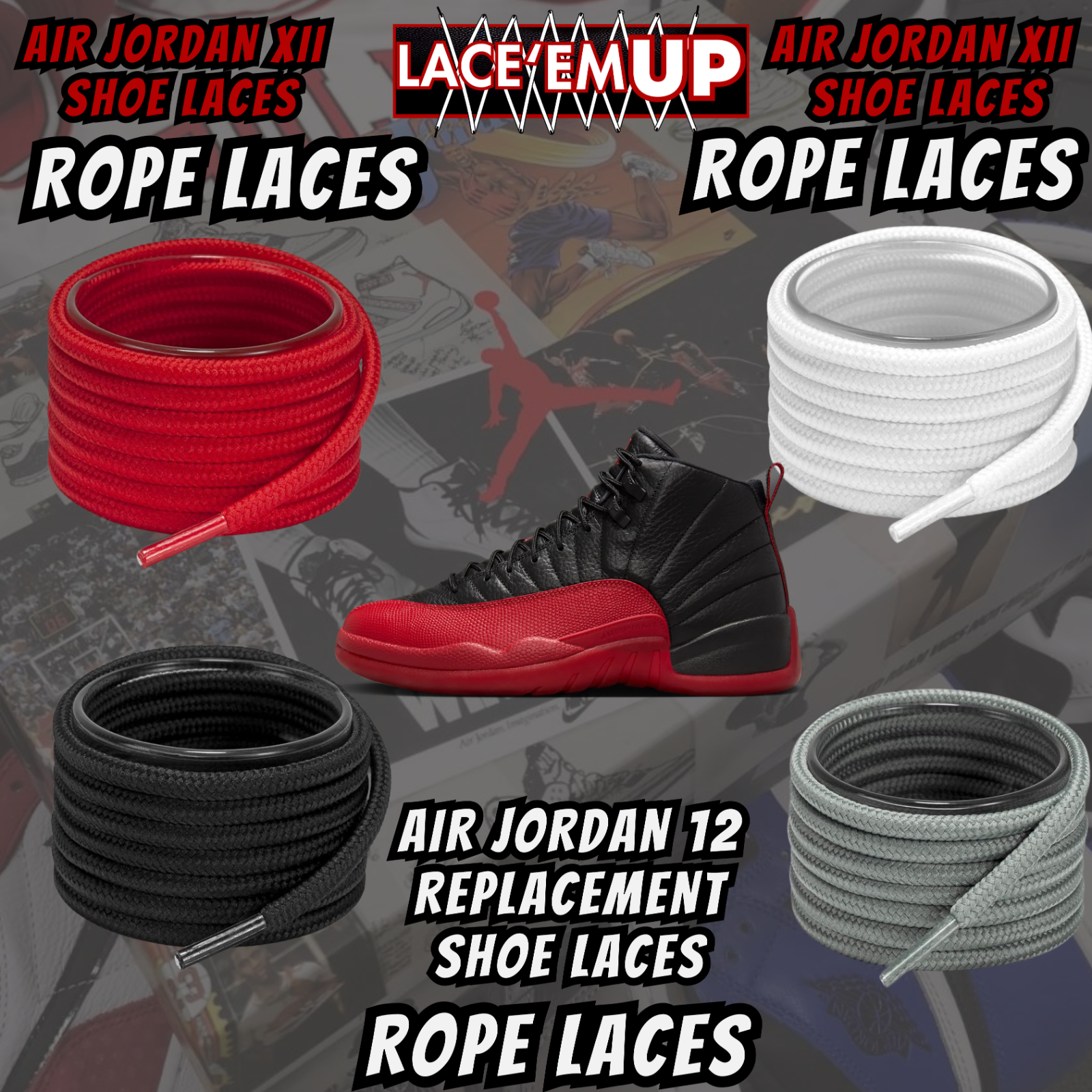 Air Jordan 12 AJ12 FLU GAME Premium Replacement Rope Round Shoe Laces
