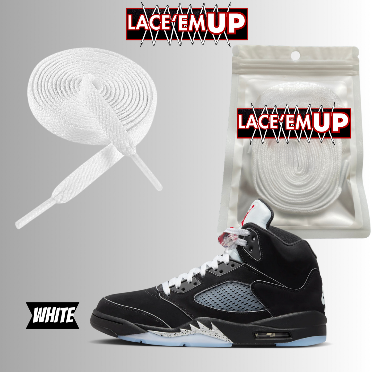 METALLICS 5'S Shoe Laces Cement replacement for jordan 5 reimagined metallic