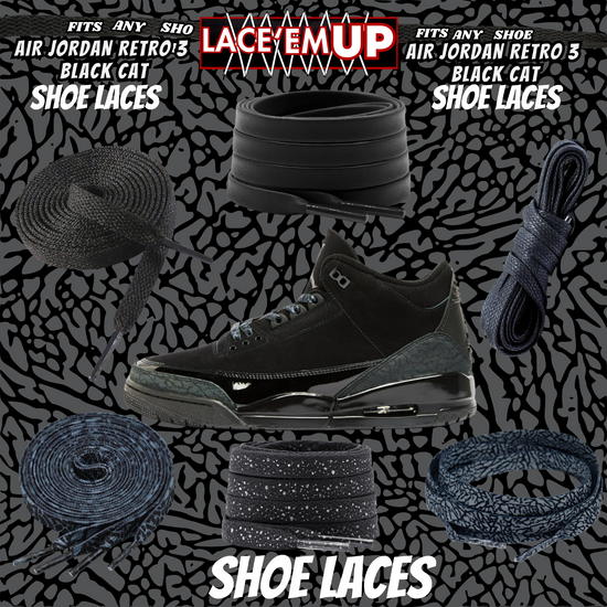 BLACK CAT Shoe Laces Spotted Splatter Cement replacement for jordan 3 black cats