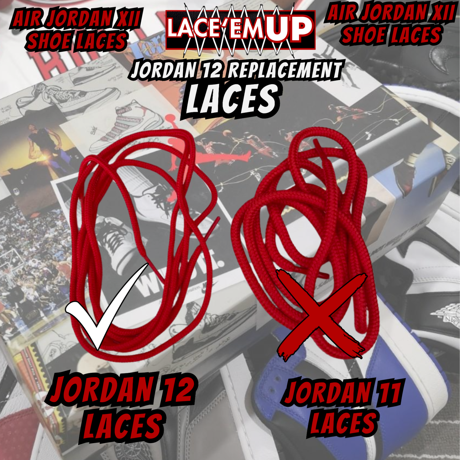 Air Jordan 12 AJ12 FLU GAME Premium Replacement Rope Round Shoe Laces