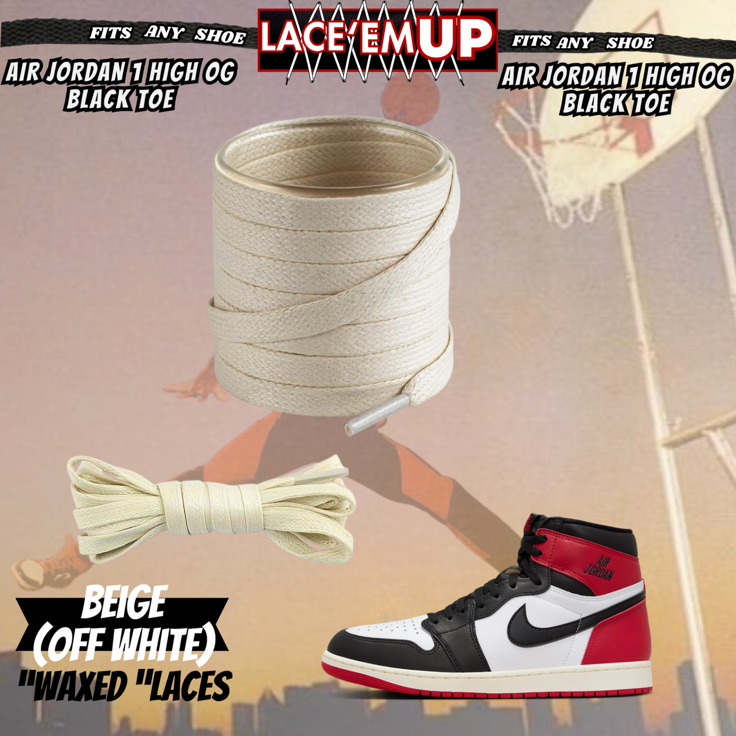 BLACK TOE Shoe Laces Cement replacement for jordan 1  OG BLACK TOE LACES