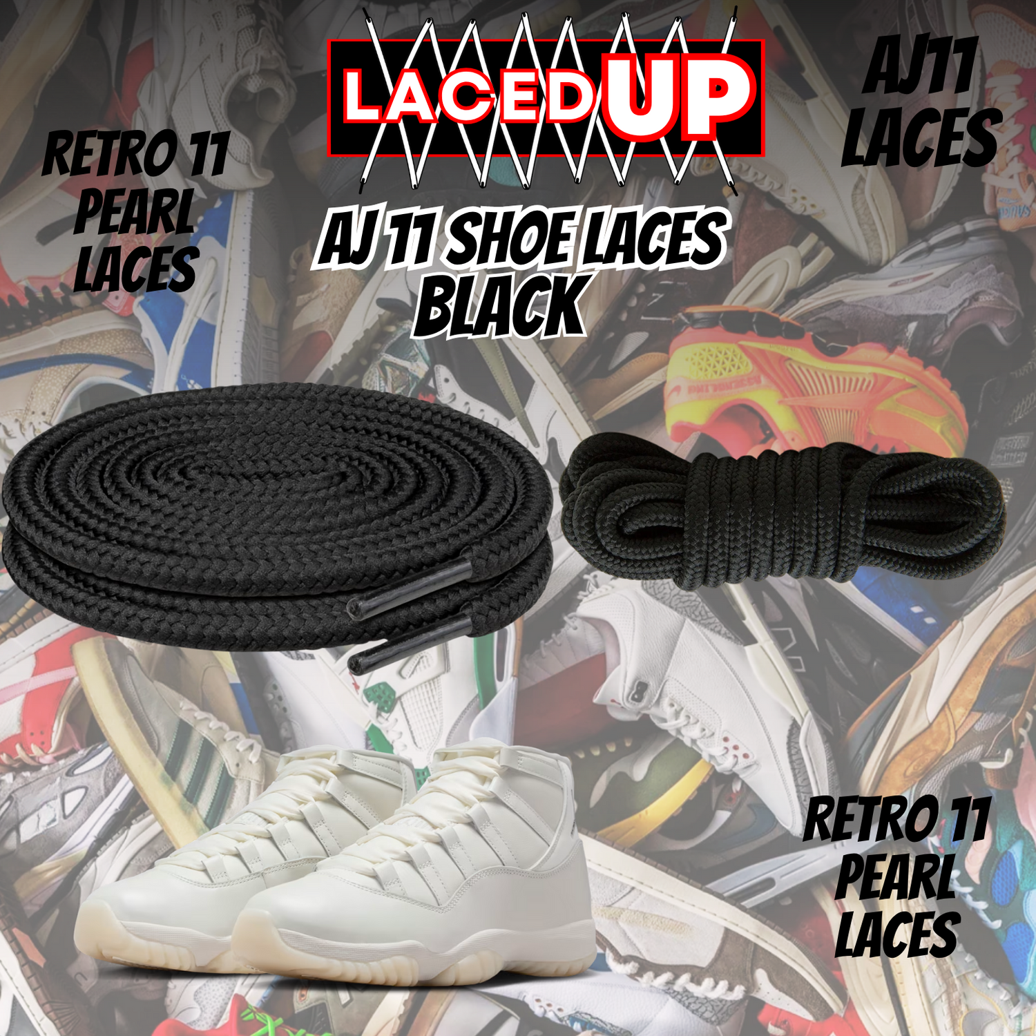 Retro 11 PEARL Premium Replacement Rope Round Shoe Laces, AJ 11 LACES
