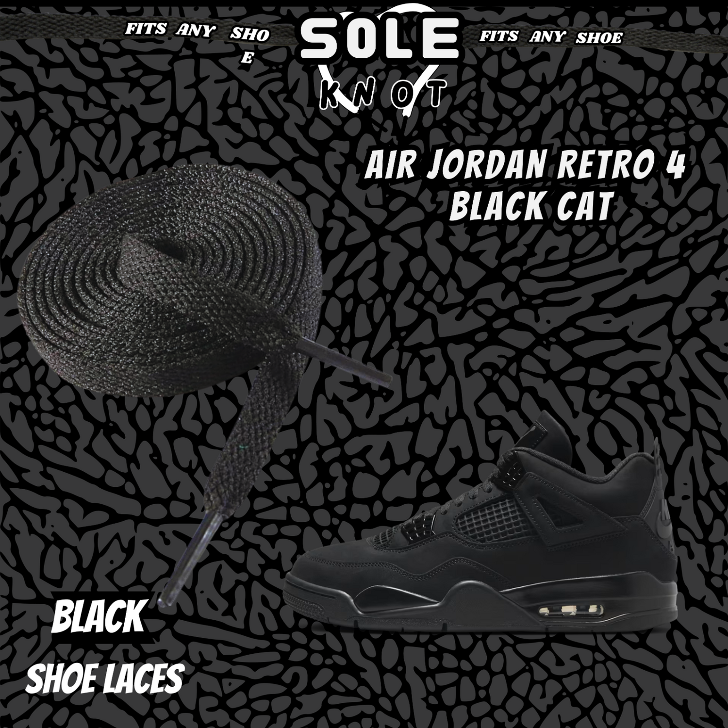 BLACK CAT Shoe Laces Spotted Splatter Cement replacement for jordan 4 black cats