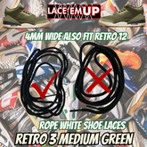 Retro 3 Medium Green Shoe Laces replacement, sneaker shoe laces. aj3,aj4,AJ12