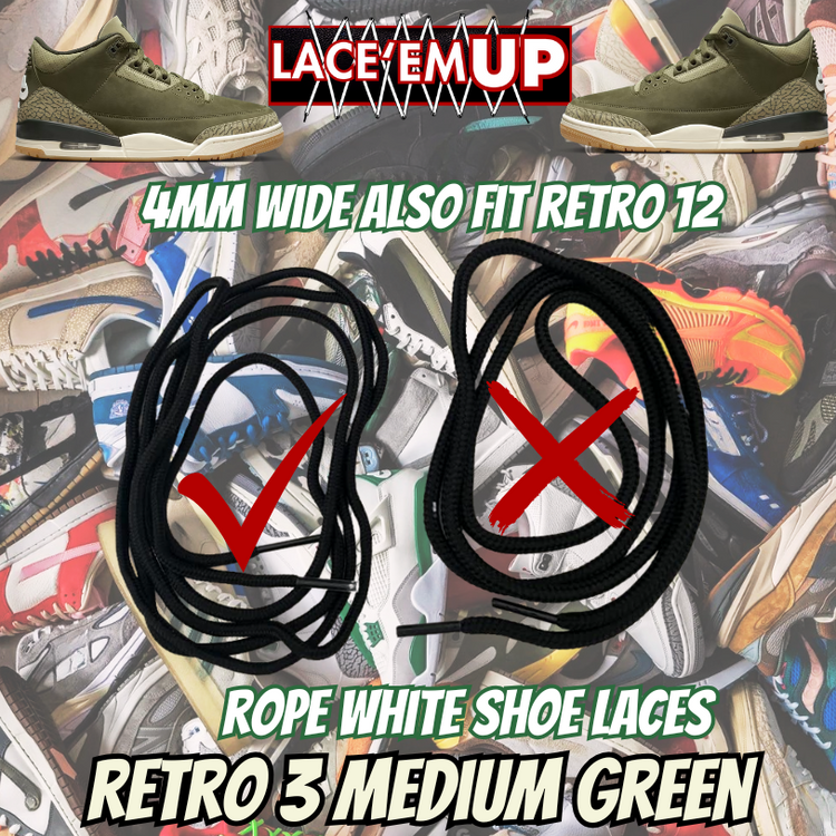 Retro 3 Medium Green Shoe Laces replacement, sneaker shoe laces. aj3,aj4,AJ12