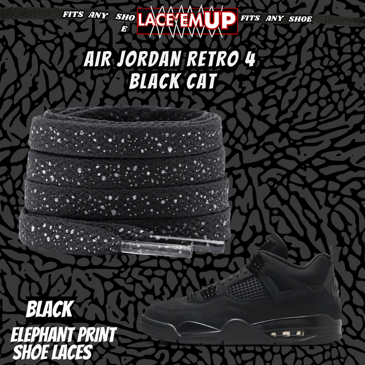 BLACK CAT Shoe Laces Spotted Splatter Cement replacement for jordan 4 black cats