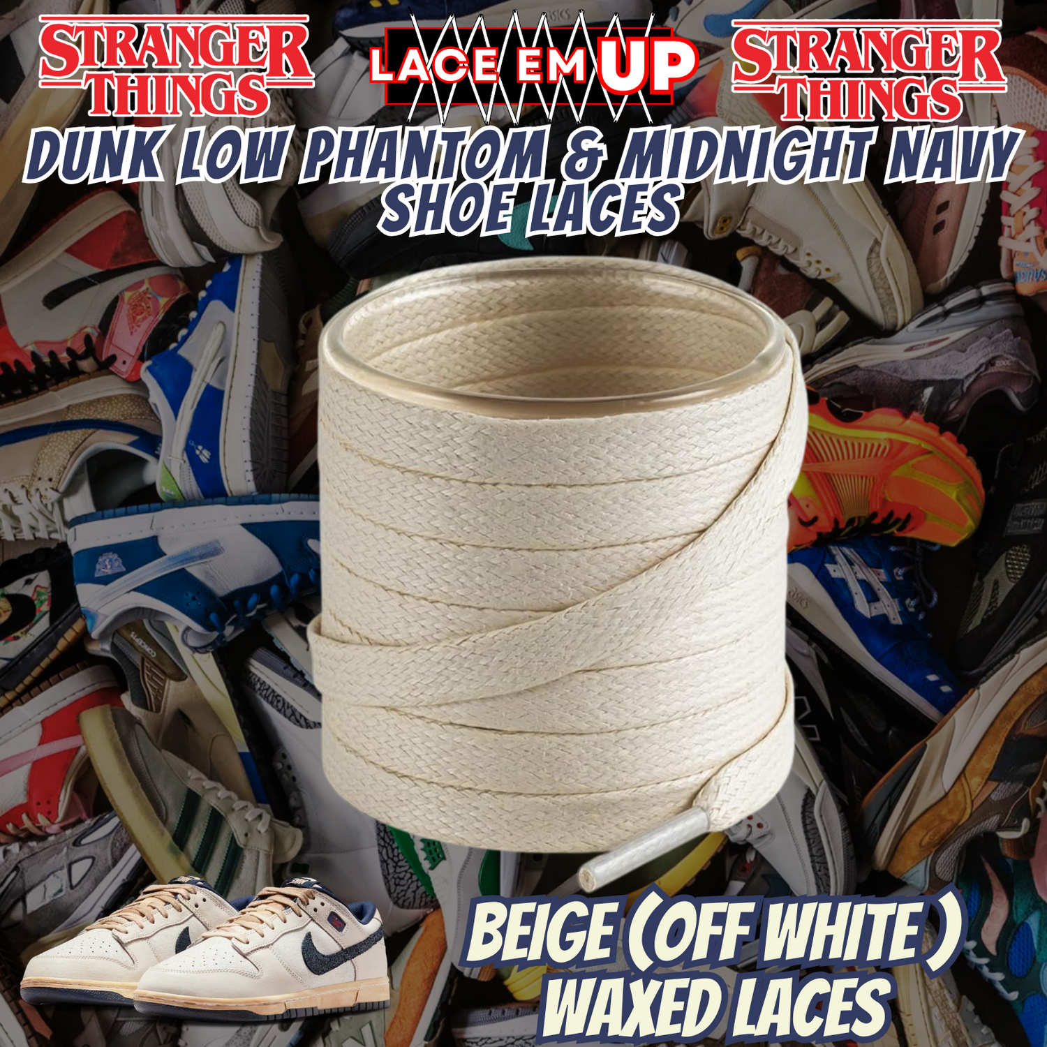 Dunk Low Phantom & Midnight navy Shoe Laces Spotted Splatter Cement replacement