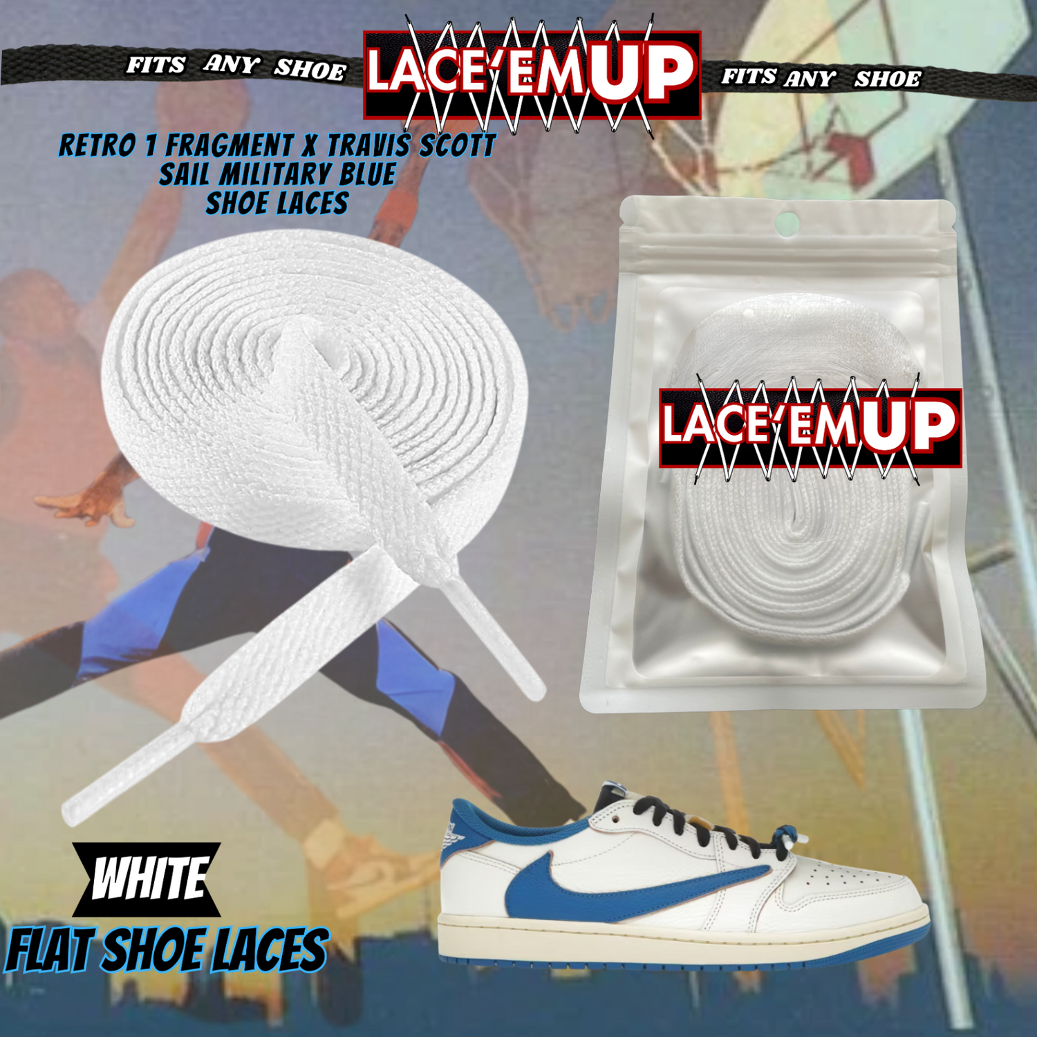Retro 1 TS Sail Military Blue Shoe Laces replacement for AJ1 TRAVIS LACES