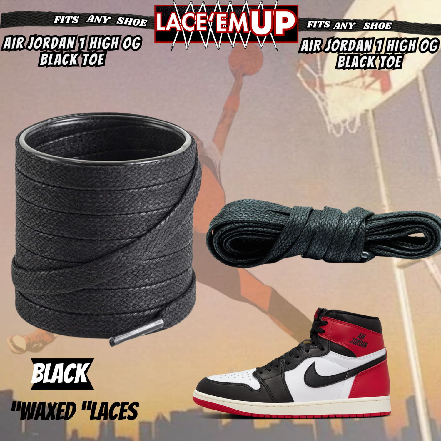 BLACK TOE Shoe Laces Cement replacement for jordan 1  OG BLACK TOE LACES