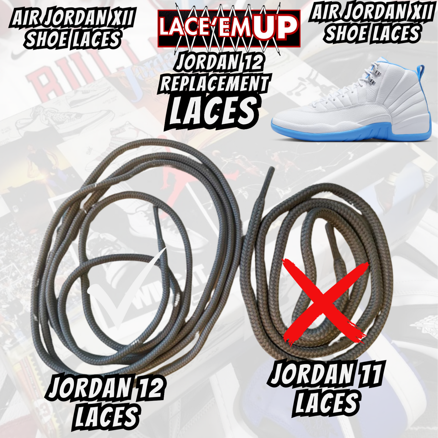 Retr 12 AJ12 Premium Replacement Rope Round Shoe Laces for Unc Melo Laces